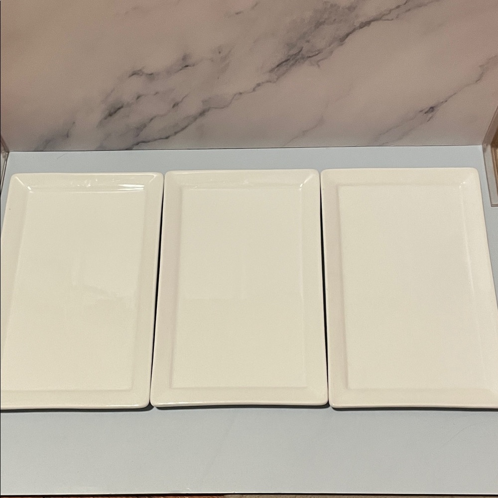 UNIVERSAL Set of 3 White Rectangular Ceramic Serving Platters Plate 8x5 inches.